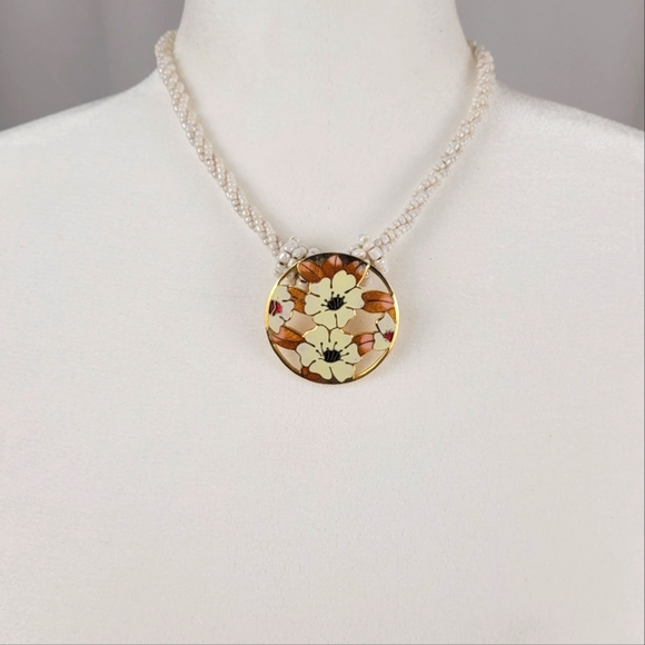 Vintage Japanese Lotus Beaded String Chocker Necklace - Picture 1 of 4